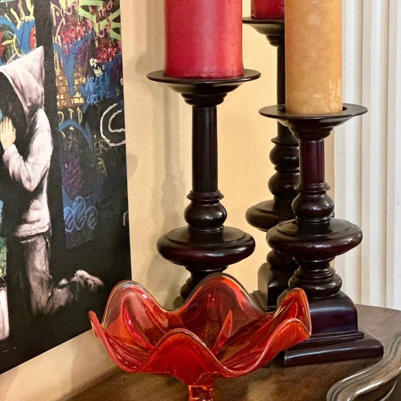 Viking Glass Epic Six Petal Persimmon Compote Bowl - Picture 9 of 13